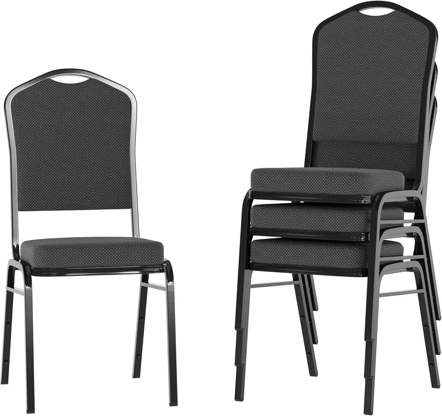 Flash Furniture 4 Pack Hercules Series Crown Back Stacking Banquet Chair in Black Dot Patterned Fabric - Black Frame