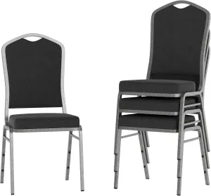 Flash Furniture 4 Pack Hercules Series Crown Back Stacking Banquet Chair in Black Fabric - Silver Vein Frame