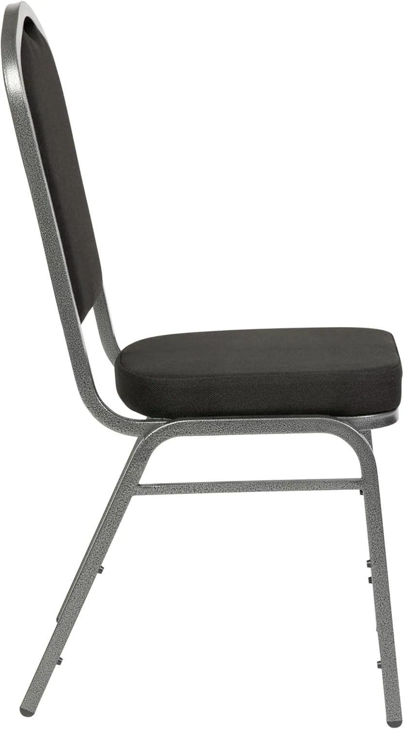 Flash Furniture 4 Pack Hercules Series Crown Back Stacking Banquet Chair in Black Fabric - Silver Vein Frame