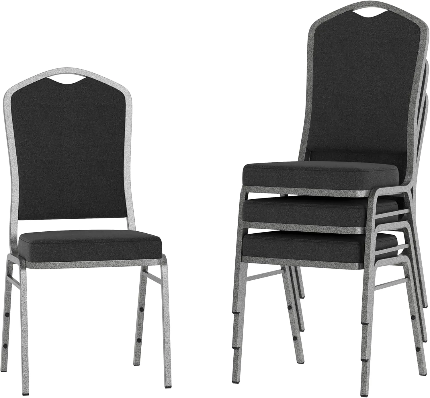 Flash Furniture 4 Pack Hercules Series Crown Back Stacking Banquet Chair in Black Fabric - Silver Vein Frame