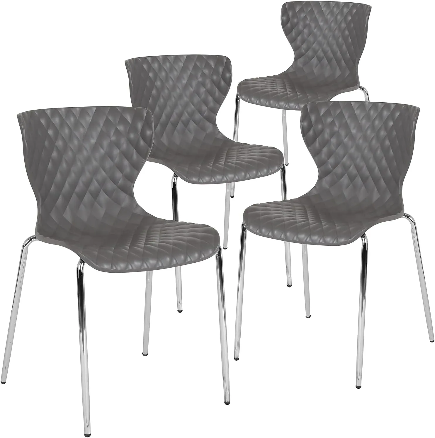 Flash Furniture 4 Pack Lowell Contemporary Design Gray Plastic Stack Chair