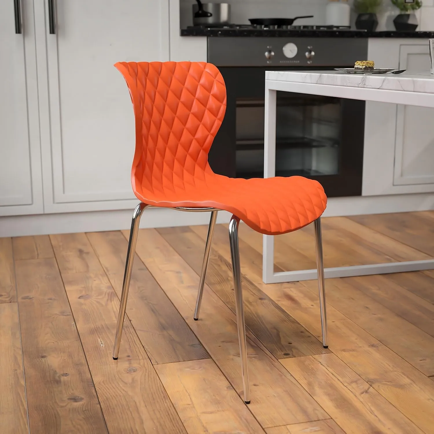 Flash Furniture 4 Pack Lowell Contemporary Design Orange Plastic Stack Chair