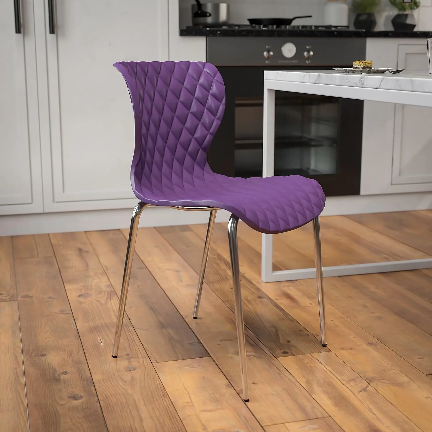 Flash Furniture 4 Pack Lowell Contemporary Design Purple Plastic Stack Chair