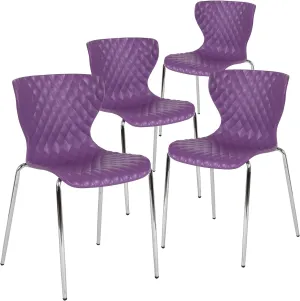 Flash Furniture 4 Pack Lowell Contemporary Design Purple Plastic Stack Chair