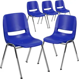 Flash Furniture 5 Pack HERCULES Series 440 lb. Capacity Kid's Navy Ergonomic Shell Stack Chair with Chrome Frame and 14" Seat Height