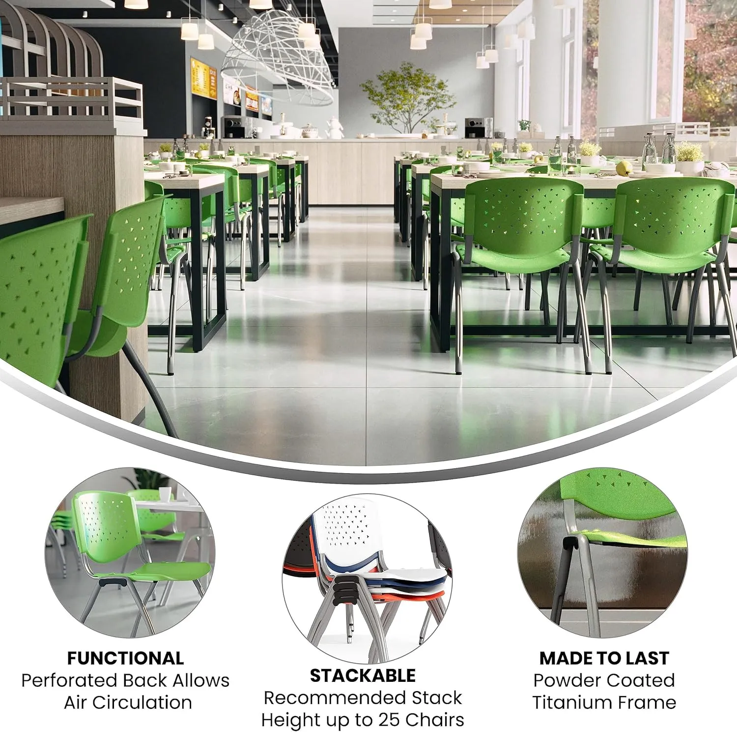 Flash Furniture HERCULES -5 Pack 880 lb. Capacity Green Plastic Stack Chair | Comfortable Seating with Durable Design
