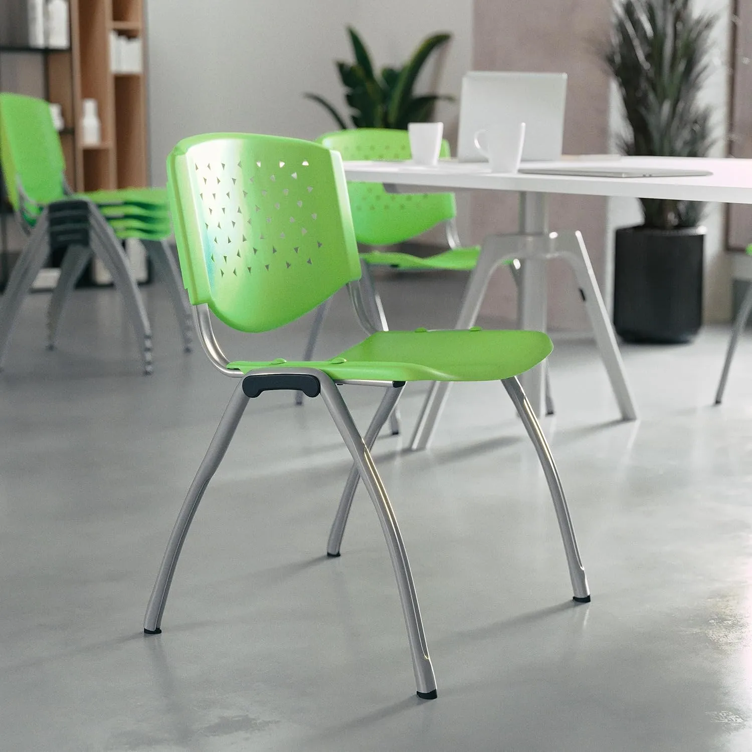 Flash Furniture HERCULES -5 Pack 880 lb. Capacity Green Plastic Stack Chair | Comfortable Seating with Durable Design