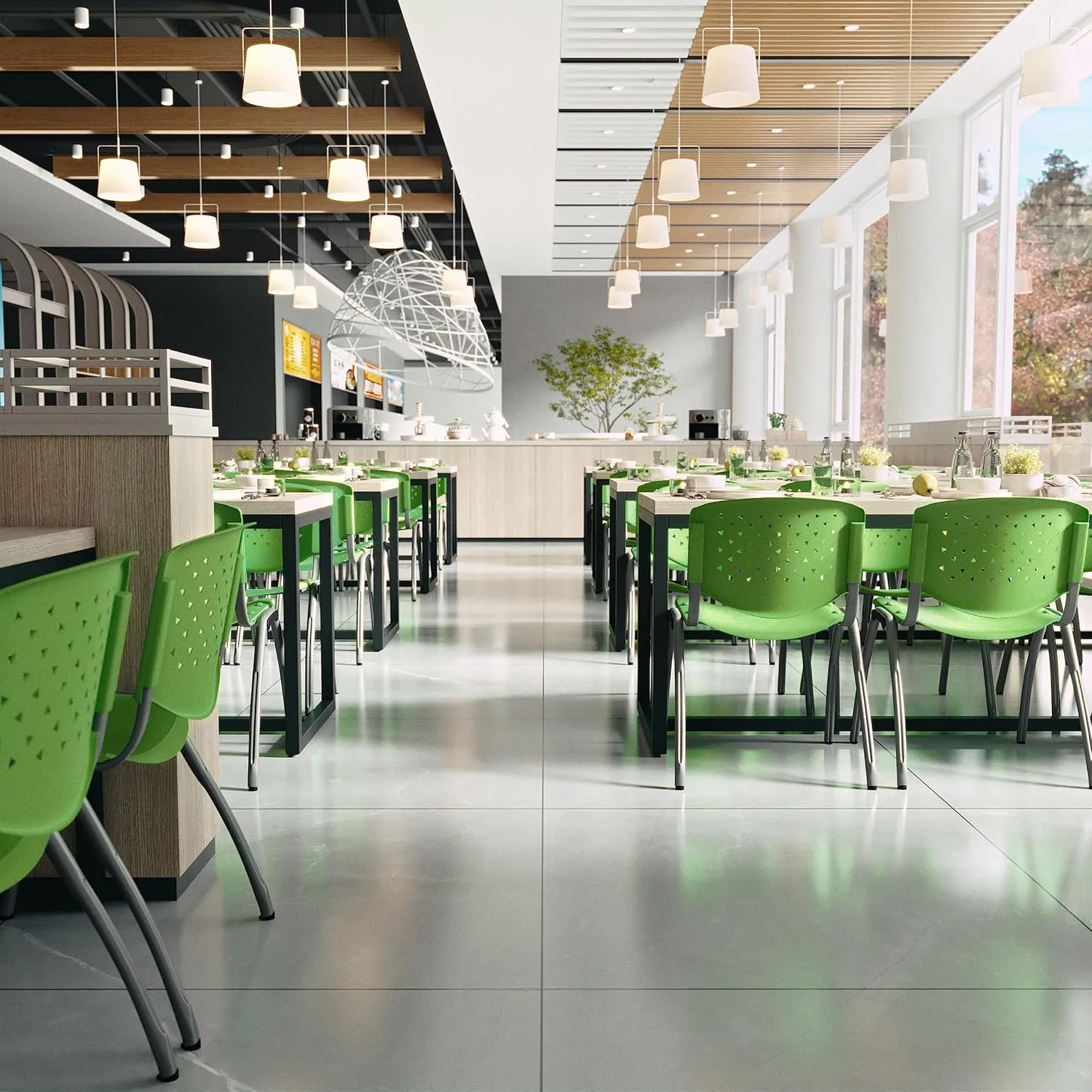 Flash Furniture HERCULES -5 Pack 880 lb. Capacity Green Plastic Stack Chair | Comfortable Seating with Durable Design