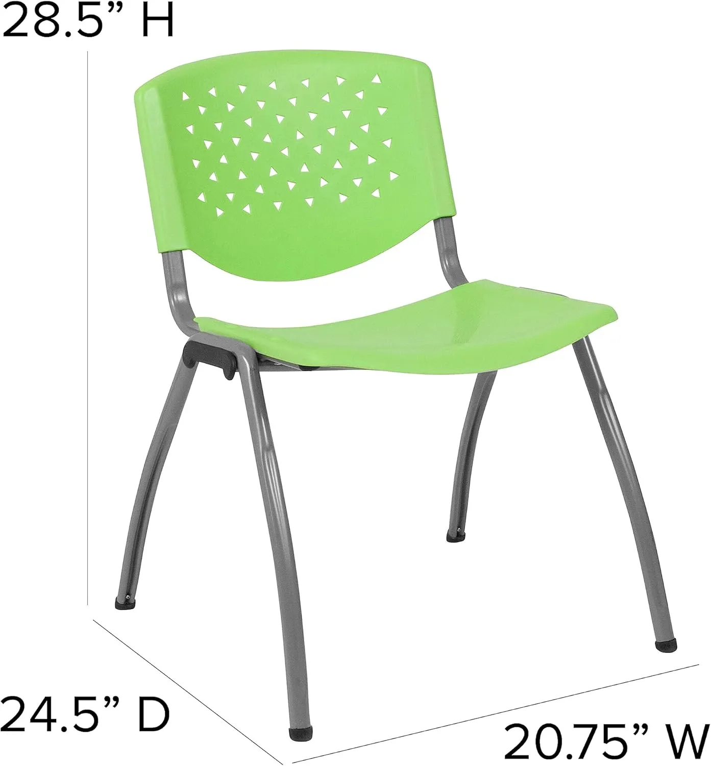Flash Furniture HERCULES -5 Pack 880 lb. Capacity Green Plastic Stack Chair | Comfortable Seating with Durable Design