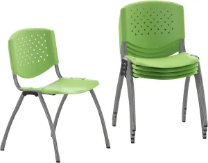 Flash Furniture HERCULES -5 Pack 880 lb. Capacity Green Plastic Stack Chair | Comfortable Seating with Durable Design