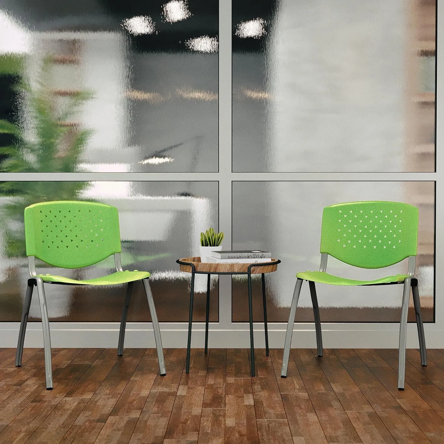 Flash Furniture HERCULES -5 Pack 880 lb. Capacity Green Plastic Stack Chair | Comfortable Seating with Durable Design