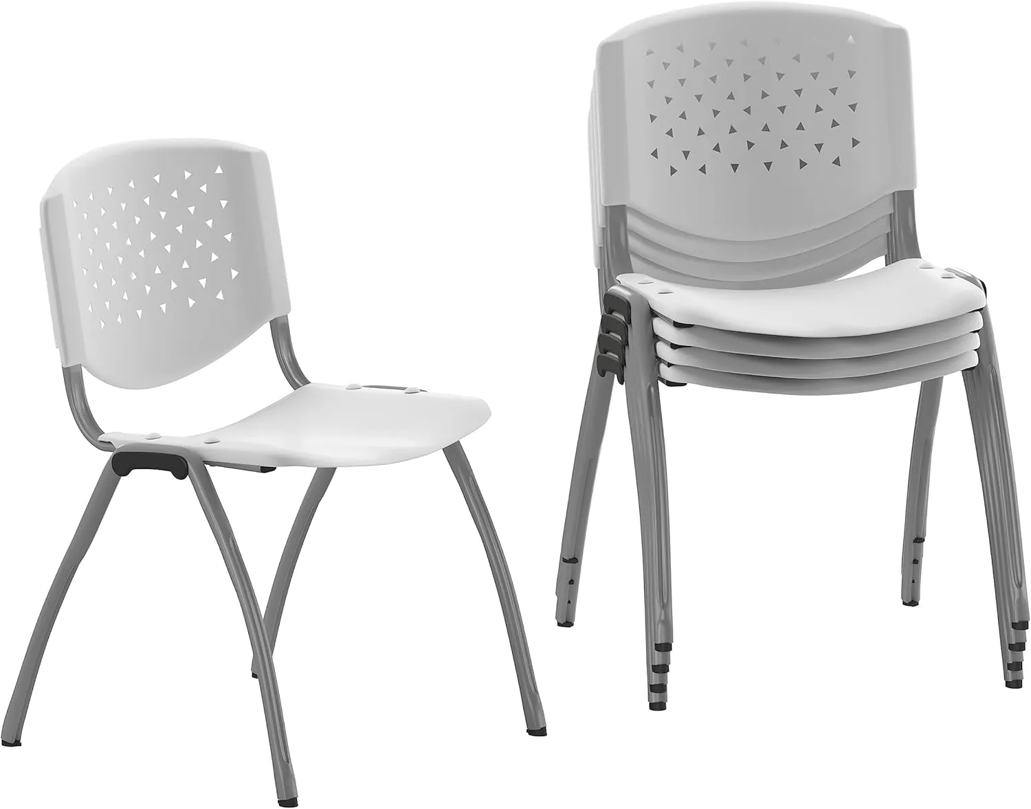 Flash Furniture HERCULES -5 Pack 880 lb. Capacity White Plastic Stack Chair | Comfortable Seating with Durable Design