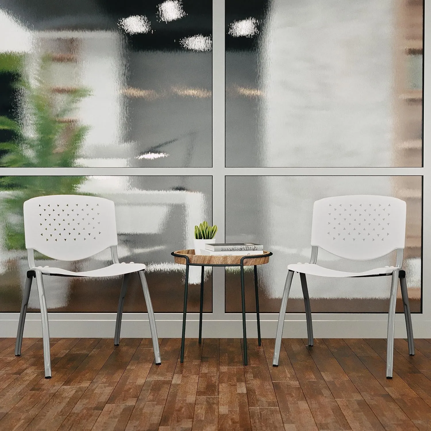 Flash Furniture HERCULES -5 Pack 880 lb. Capacity White Plastic Stack Chair | Comfortable Seating with Durable Design