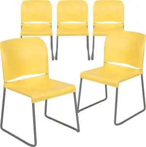 Flash Furniture HERCULES Series 5 Pack 880 lb. Capacity Yellow Full Back Contoured Stack Chair with Gray Powder Coated Sled Base