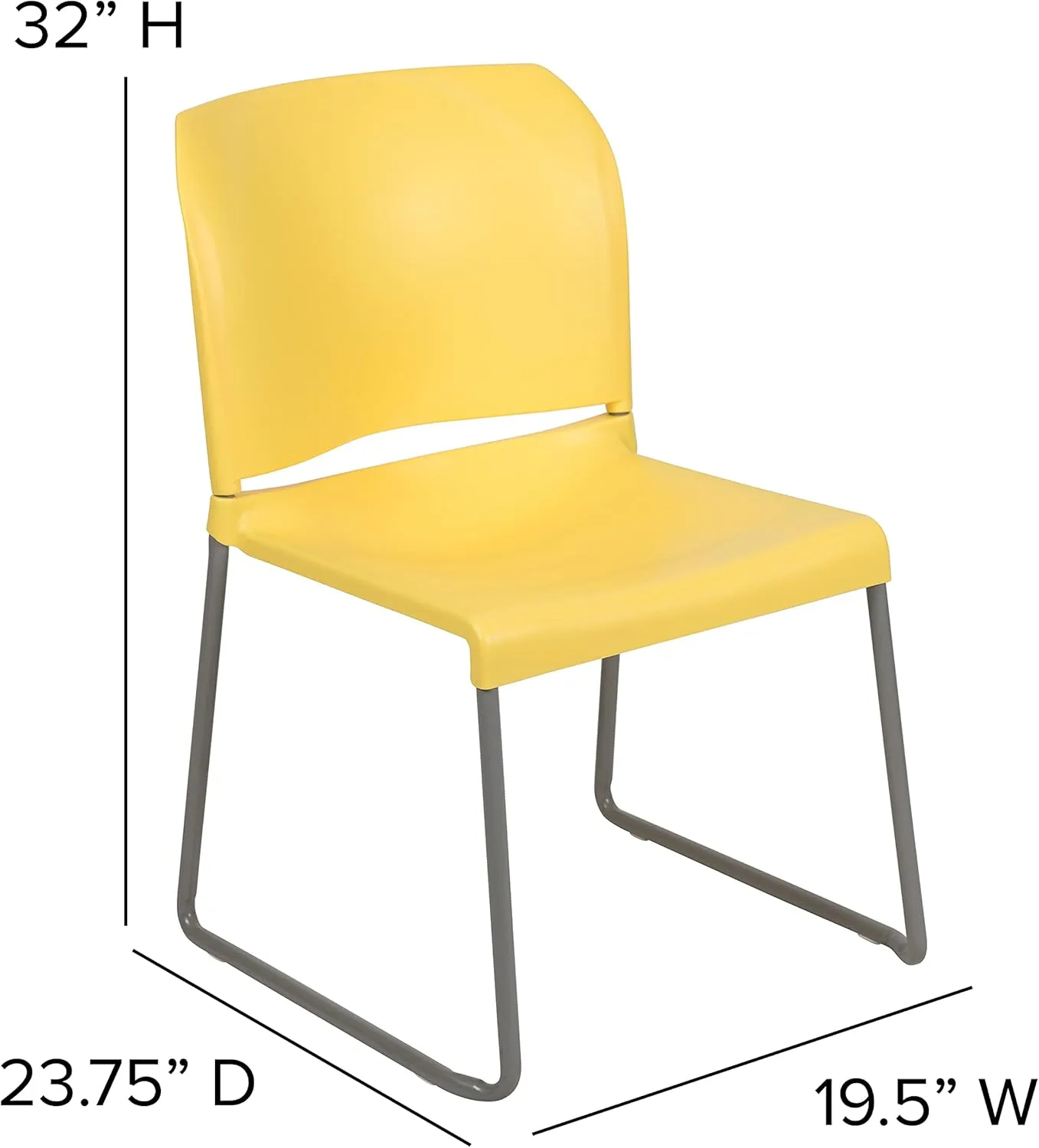 Flash Furniture HERCULES Series 5 Pack 880 lb. Capacity Yellow Full Back Contoured Stack Chair with Gray Powder Coated Sled Base