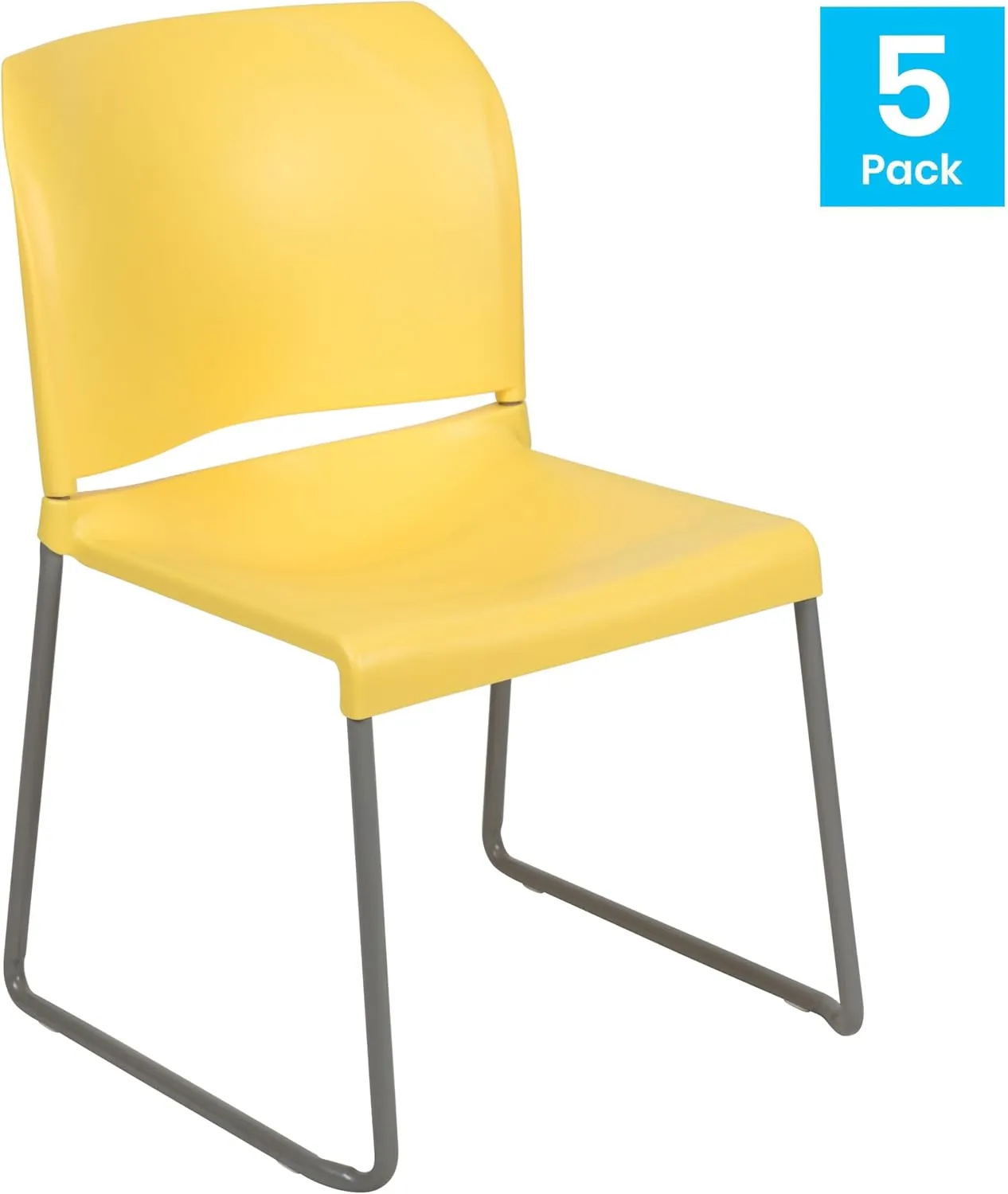 Flash Furniture HERCULES Series 5 Pack 880 lb. Capacity Yellow Full Back Contoured Stack Chair with Gray Powder Coated Sled Base