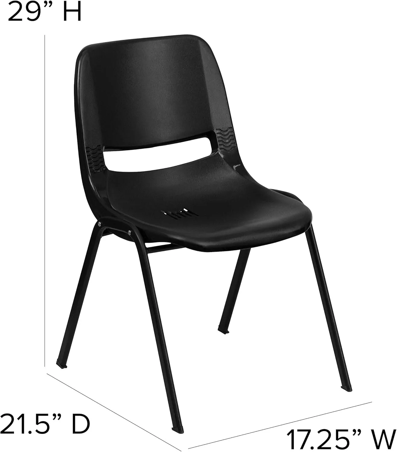 Flash Furniture HERCULES Series 661 lb. Capacity Black Ergonomic Shell Stack Chair with Black Frame and 16'' Seat Height