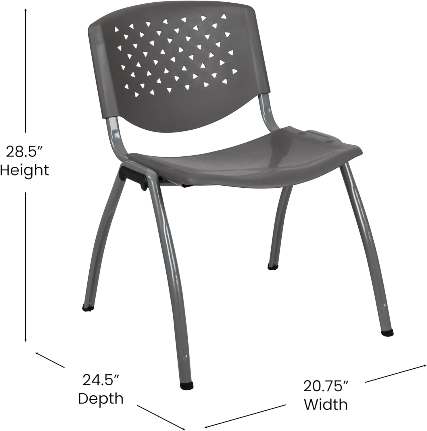 Flash Furniture HERCULES Series 880 lb. Capacity Gray Plastic Stack Chair with Titanium Gray Powder Coated Frame