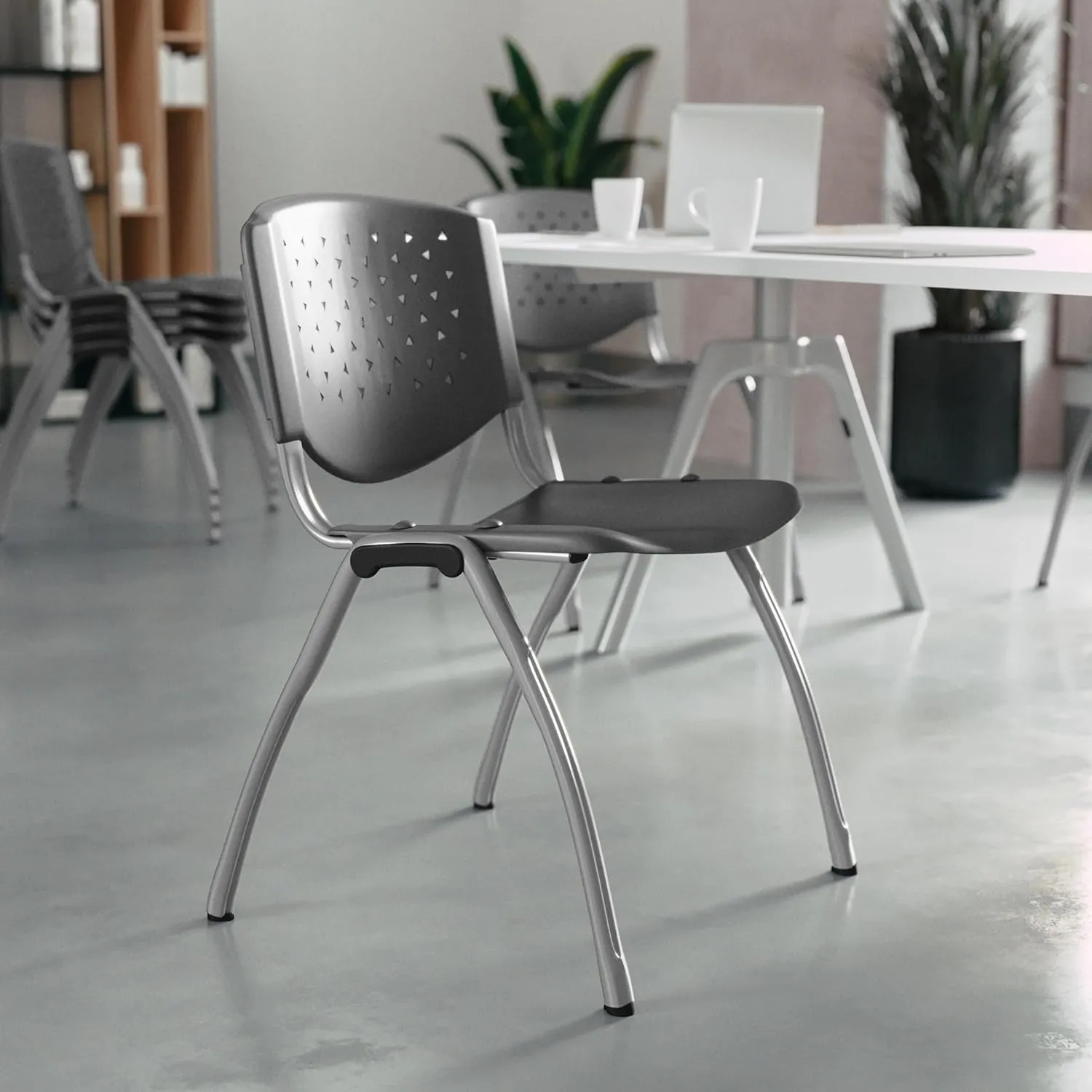 Flash Furniture HERCULES Series 880 lb. Capacity Gray Plastic Stack Chair with Titanium Gray Powder Coated Frame
