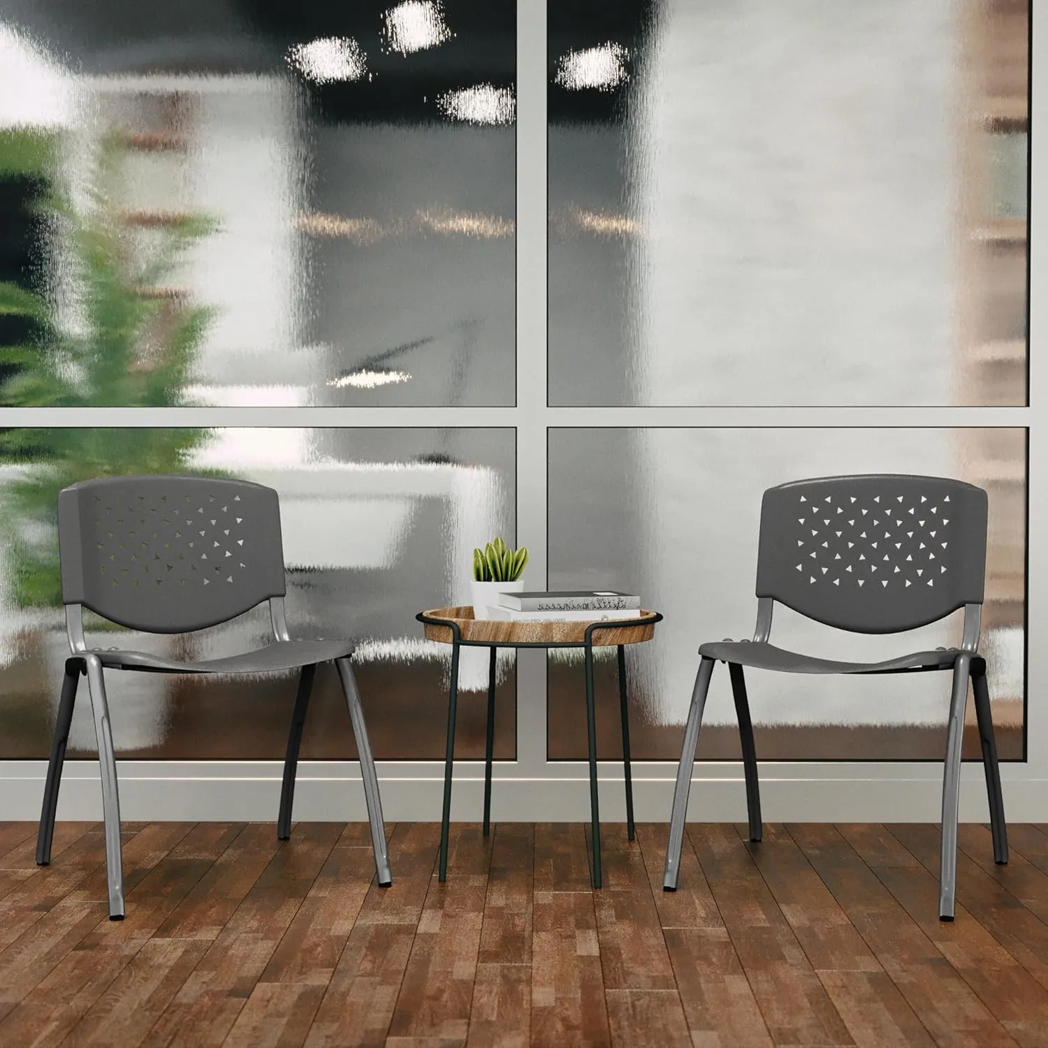 Flash Furniture HERCULES Series 880 lb. Capacity Gray Plastic Stack Chair with Titanium Gray Powder Coated Frame