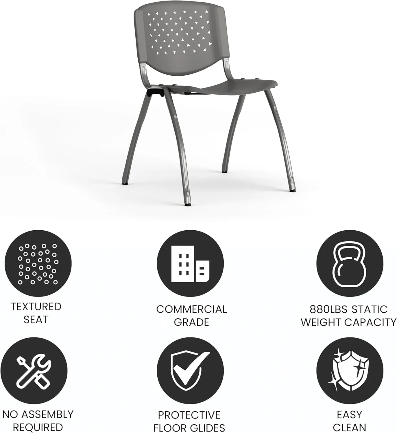 Flash Furniture HERCULES Series 880 lb. Capacity Gray Plastic Stack Chair with Titanium Gray Powder Coated Frame