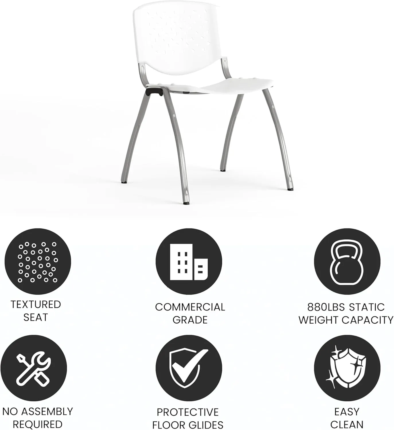 Flash Furniture HERCULES Series 880 lb. Capacity White Plastic Stack Chair with Titanium Gray Powder Coated Frame