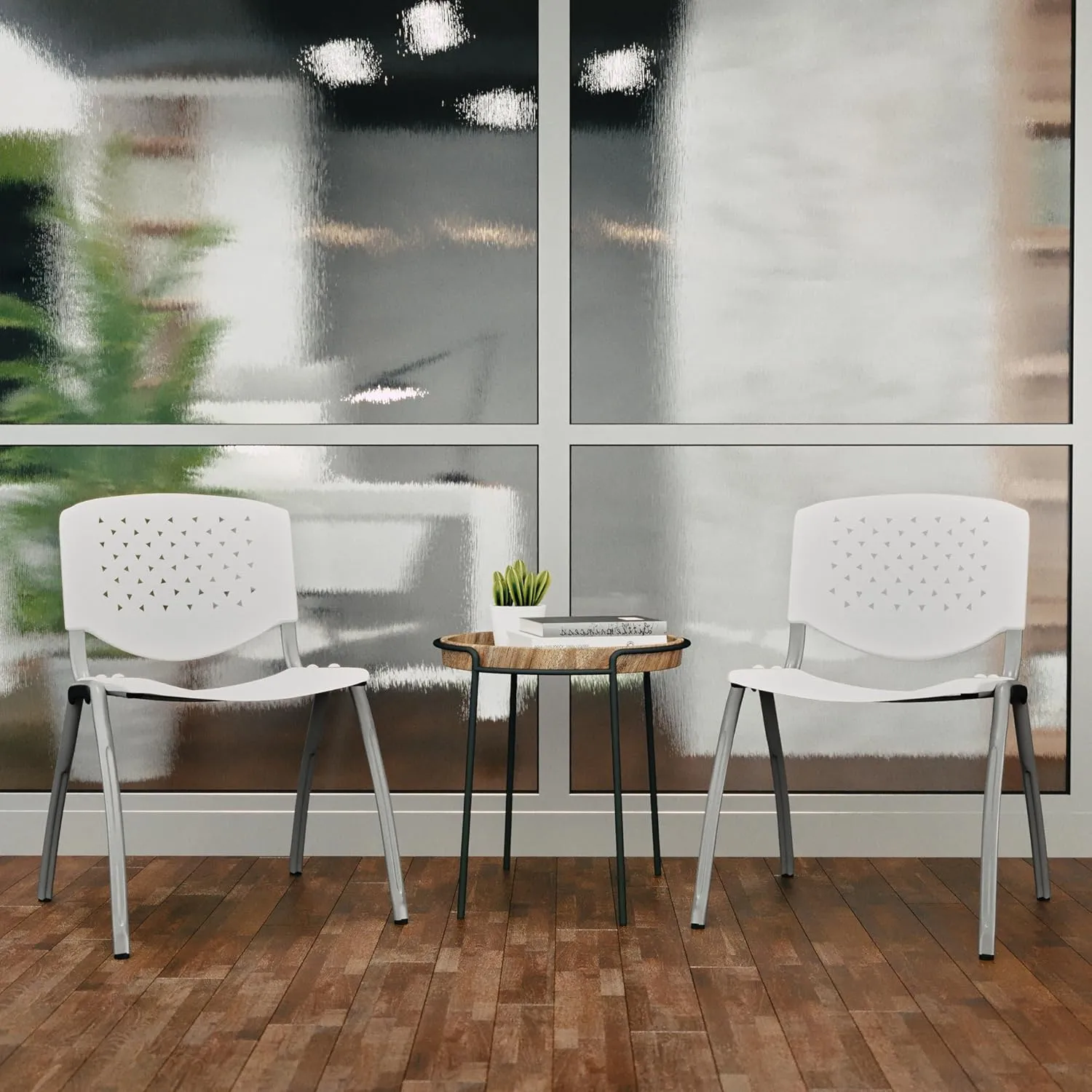 Flash Furniture HERCULES Series 880 lb. Capacity White Plastic Stack Chair with Titanium Gray Powder Coated Frame