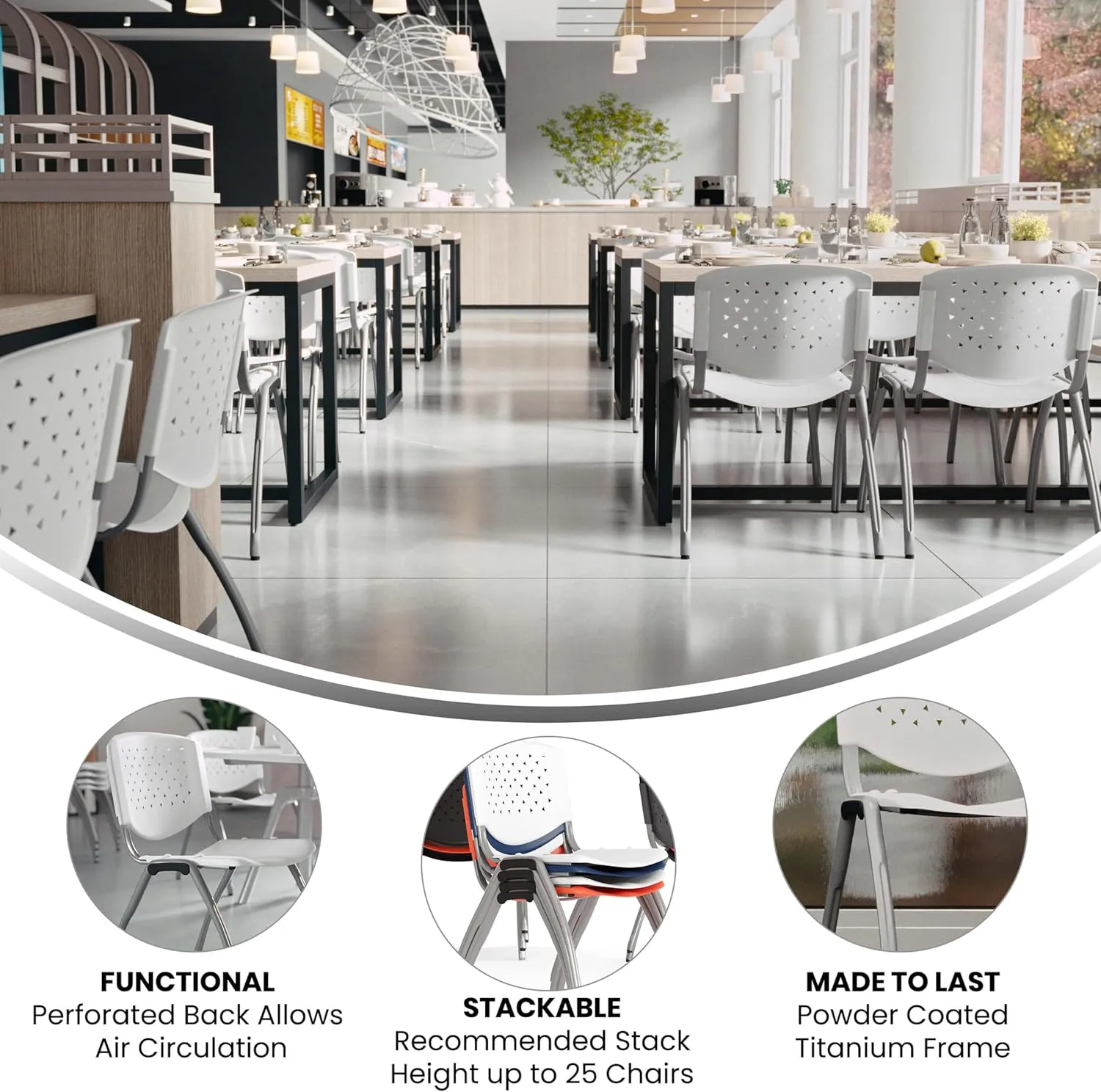 Flash Furniture HERCULES Series 880 lb. Capacity White Plastic Stack Chair with Titanium Gray Powder Coated Frame