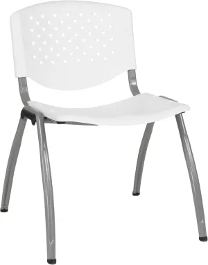 Flash Furniture HERCULES Series 880 lb. Capacity White Plastic Stack Chair with Titanium Gray Powder Coated Frame