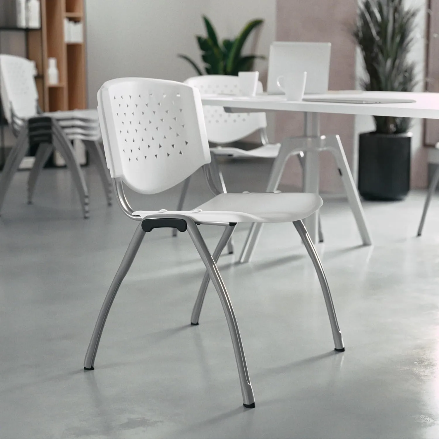 Flash Furniture HERCULES Series 880 lb. Capacity White Plastic Stack Chair with Titanium Gray Powder Coated Frame