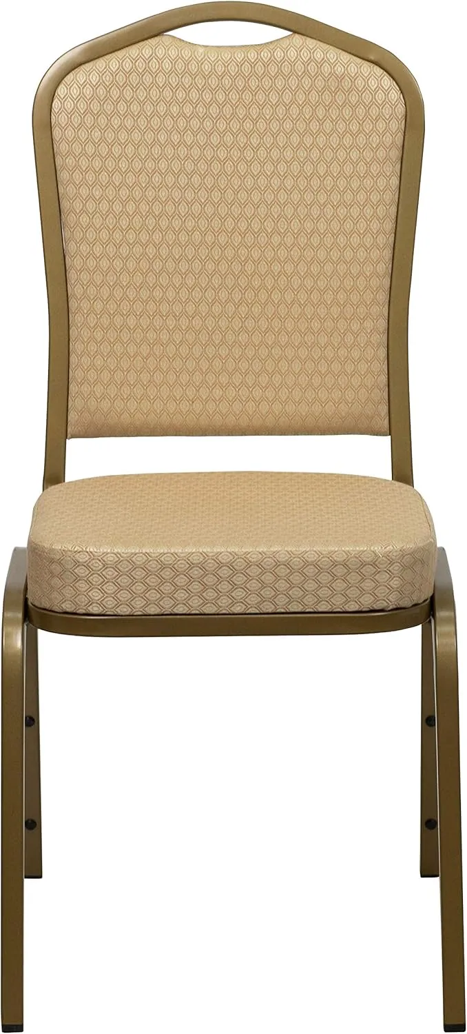 Flash Furniture Hercules Series Crown Back Stacking Banquet Chair, Set of 4, Beige Patterned Fabric/Gold Frame