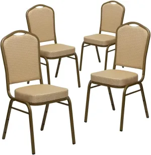 Flash Furniture Hercules Series Crown Back Stacking Banquet Chair, Set of 4, Beige Patterned Fabric/Gold Frame