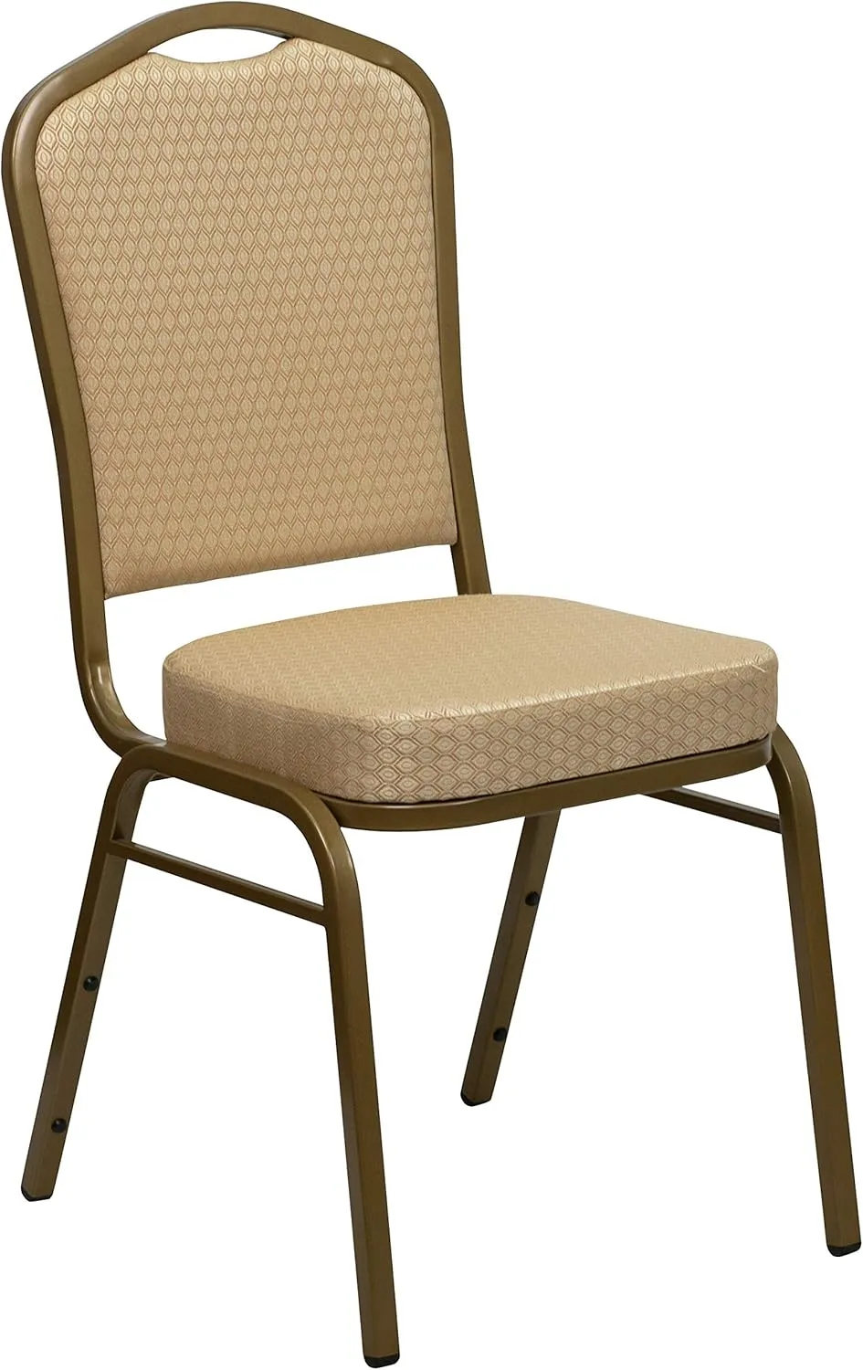Flash Furniture Hercules Series Crown Back Stacking Banquet Chair, Set of 4, Beige Patterned Fabric/Gold Frame