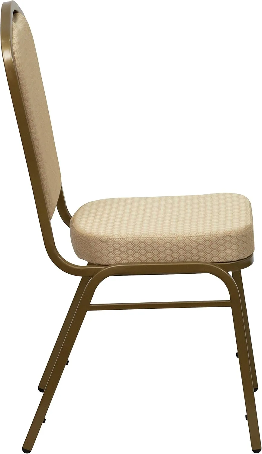 Flash Furniture Hercules Series Crown Back Stacking Banquet Chair, Set of 4, Beige Patterned Fabric/Gold Frame
