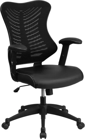 Flash Furniture Kale High Back Designer Black Mesh Executive Swivel Ergonomic Office Chair with LeatherSoft Seat and Adjustable Arms