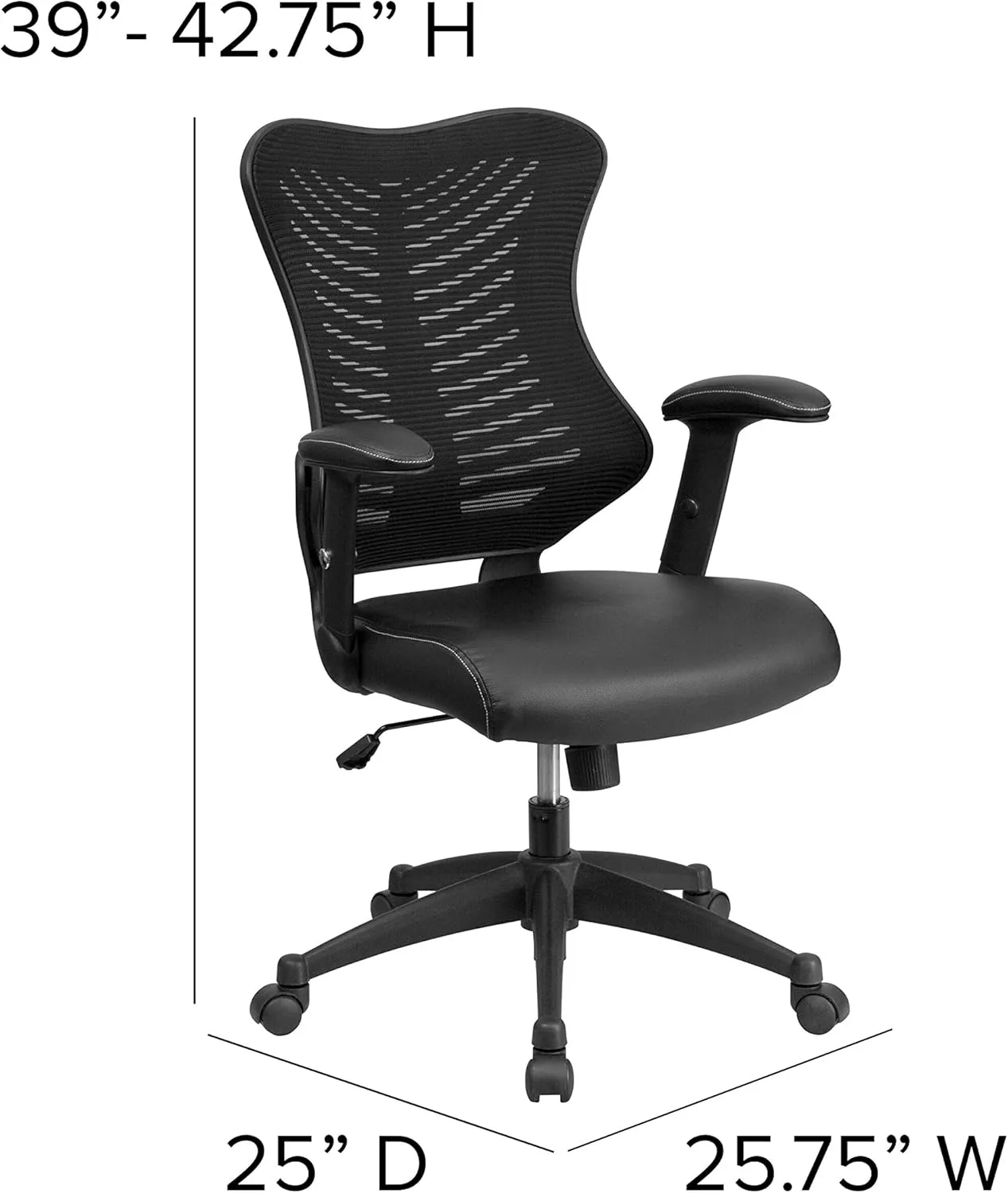 Flash Furniture Kale High Back Designer Black Mesh Executive Swivel Ergonomic Office Chair with LeatherSoft Seat and Adjustable Arms