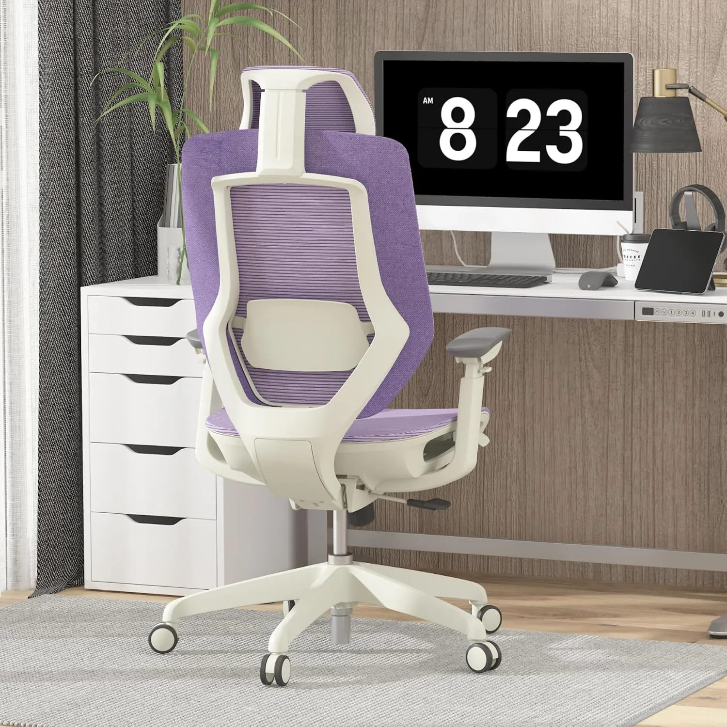 FLEXISPOT Upgraded OC6 Big and Tall Office Chair Heavy Duty,4D Armrest Mesh Ergonomic Home Office Chair with High Back,Lumbar Support,Tilt Function,and 360°Swivel Wheels(Purple)