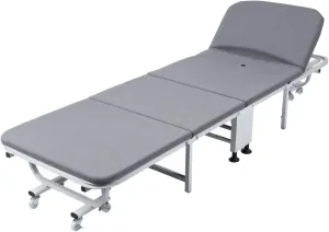 Foldable Bed, 4-Fold Guest Bed with Wheels, Adult Reclining Office Chaise Lounge Chair, Portable Sleeping Cot Beds, Space Saving Folding Beds for Camping, Home, Patio, Travel Grey
