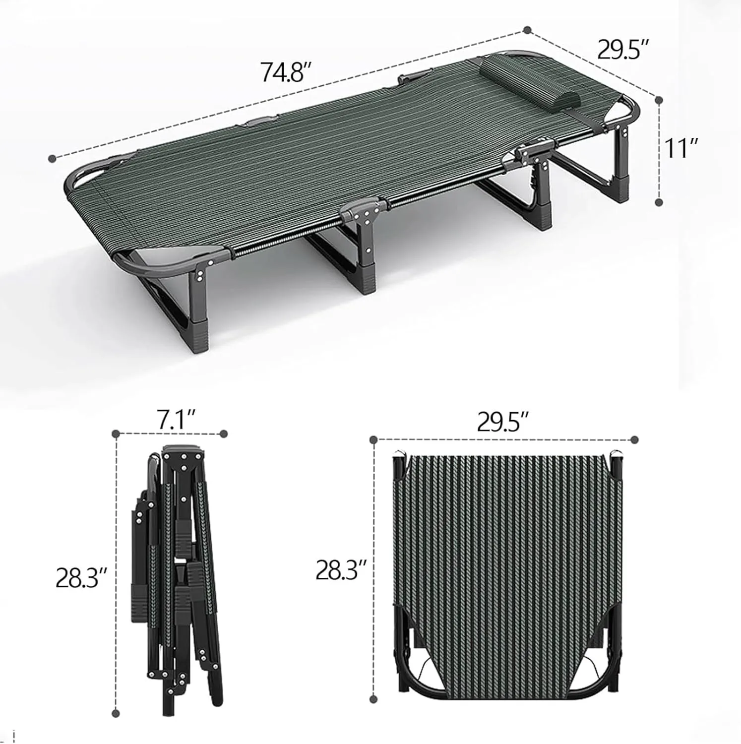Foldable Camping Cot 4 Adjustment Levels Camping Cots for Adults Extra Wide Cots for Camping Load 551lb Portable Camping Cot