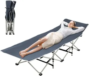 Folding Camping Cot Bed, Foldable Camping Cot for Adult, Folding Chaise Lounge Chair for Indoor Outdoor Travel, Adults Reclining Folding Chaise, Outdoor Cot Bed Black