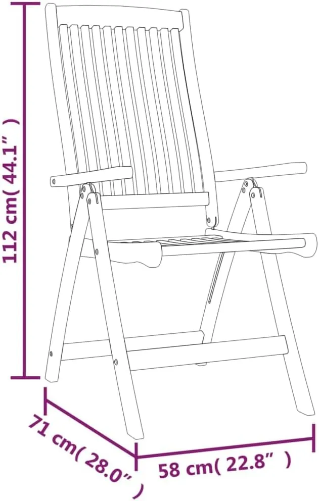 Folding Patio Chairs Set of 8 Solid Wood Eucalyptus Reclining Garden Chairs Outdoor Lounge Chairs Adjustable Backrest Outdoor Furniture for Patio and Garden