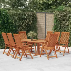 Folding Patio Chairs Set of 8 Solid Wood Eucalyptus Reclining Garden Chairs Outdoor Lounge Chairs Adjustable Backrest Outdoor Furniture for Patio and Garden