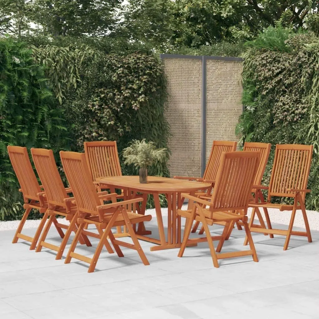 Folding Patio Chairs Set of 8 Solid Wood Eucalyptus Reclining Garden Chairs Outdoor Lounge Chairs Adjustable Backrest Outdoor Furniture for Patio and Garden