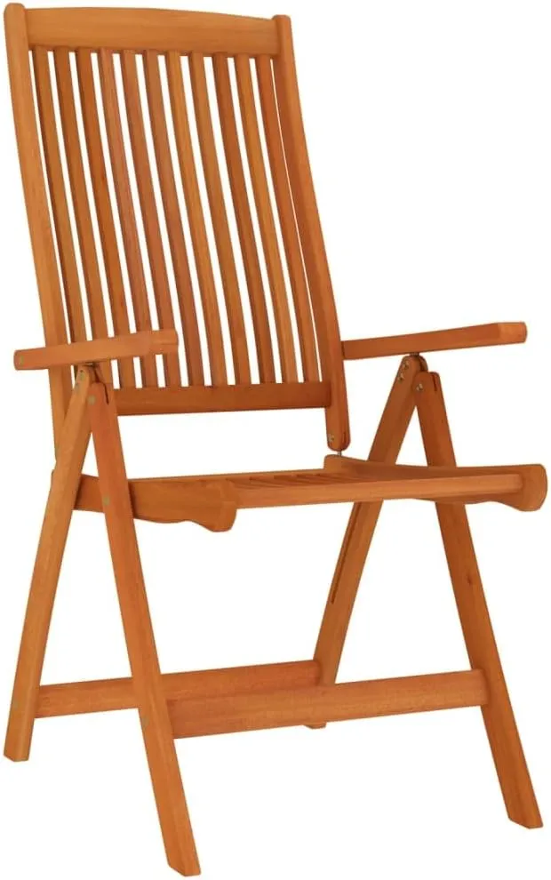 Folding Patio Chairs Set of 8 Solid Wood Eucalyptus Reclining Garden Chairs Outdoor Lounge Chairs Adjustable Backrest Outdoor Furniture for Patio and Garden