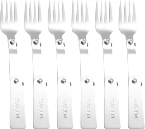 Folding Spoons 12Pcs Portable Folding Spoon Fork Set, 304 Stainless Steel Outdoor Portable Tableware Picnic Foldable Cutlery for Thermos Container Food Containers(Fork)