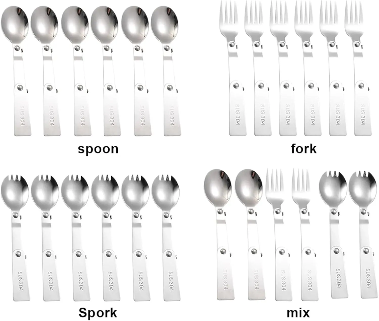 Folding Spoons 12Pcs Portable Folding Spoon Fork Set, 304 Stainless Steel Outdoor Portable Tableware Picnic Foldable Cutlery for Thermos Container Food Containers(Fork)