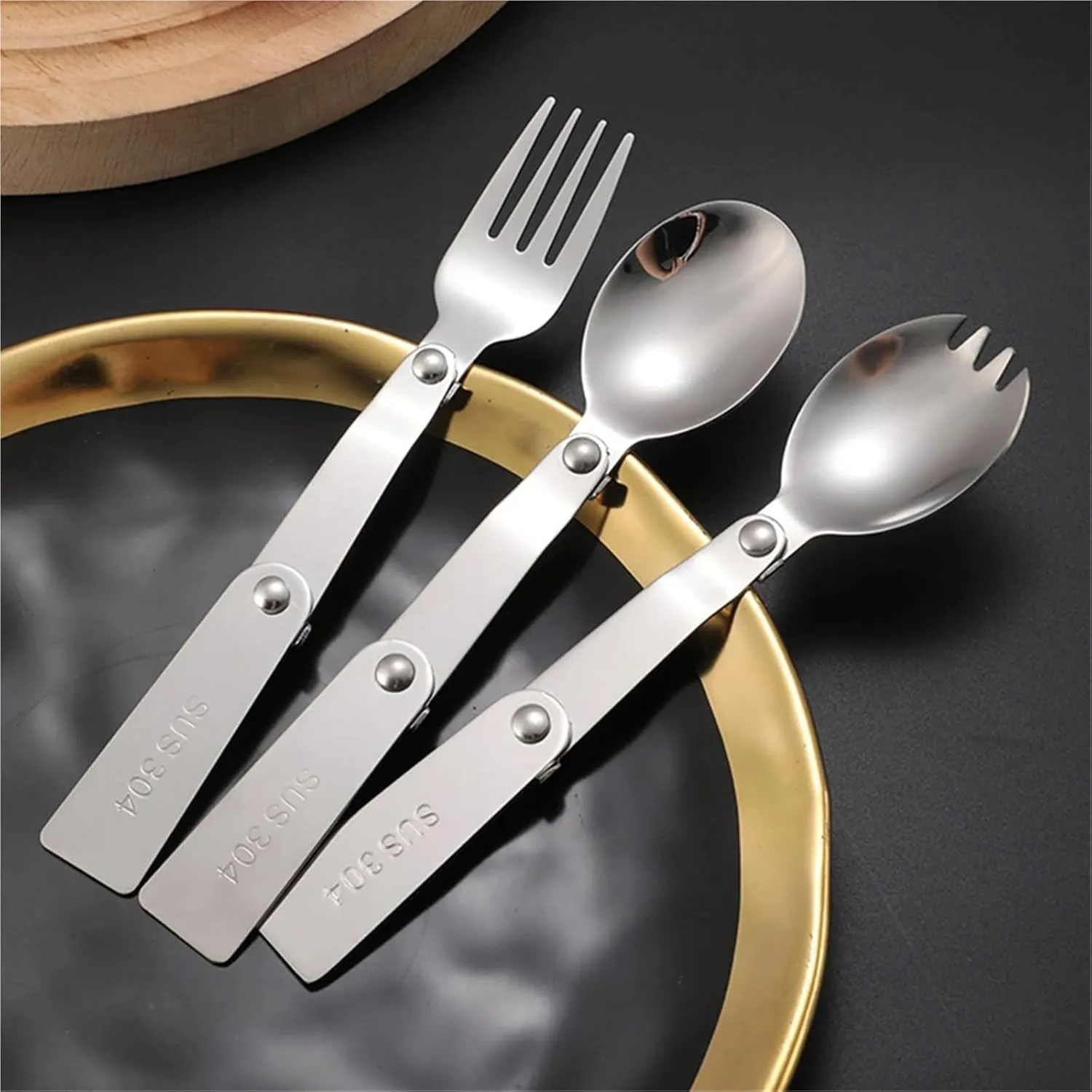 Folding Spoons 12Pcs Portable Folding Spoon Fork Set, 304 Stainless Steel Outdoor Portable Tableware Picnic Foldable Cutlery for Thermos Container Food Containers(Fork)