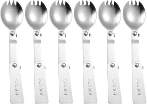 Folding Spoons 12Pcs Portable Folding Spoon Fork Set, 304 Stainless Steel Outdoor Portable Tableware, Picnic Foldable Cutlery for Thermos Container Food Containers(Spork)