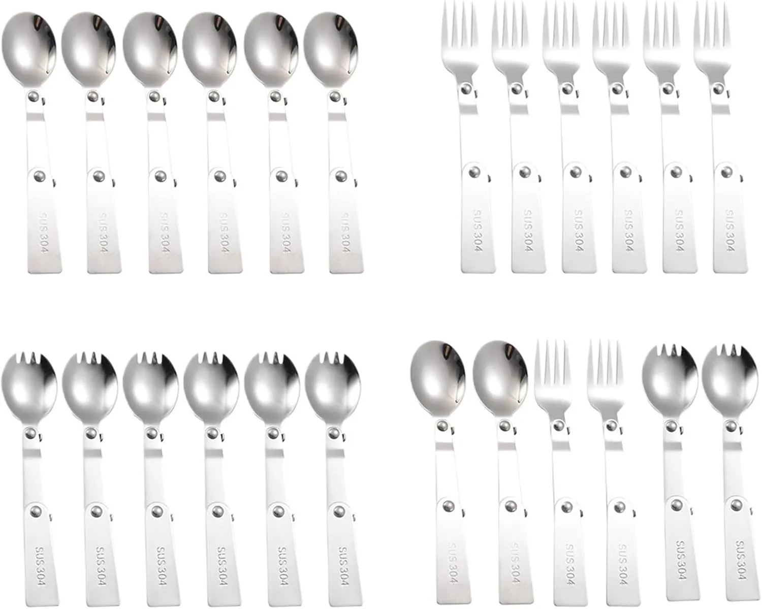 Folding Spoons 12Pcs Portable Folding Spoon Fork Set, 304 Stainless Steel Outdoor Tableware, Picnic Foldable Cutlery for Thermos Container Food Containers(Spoon)