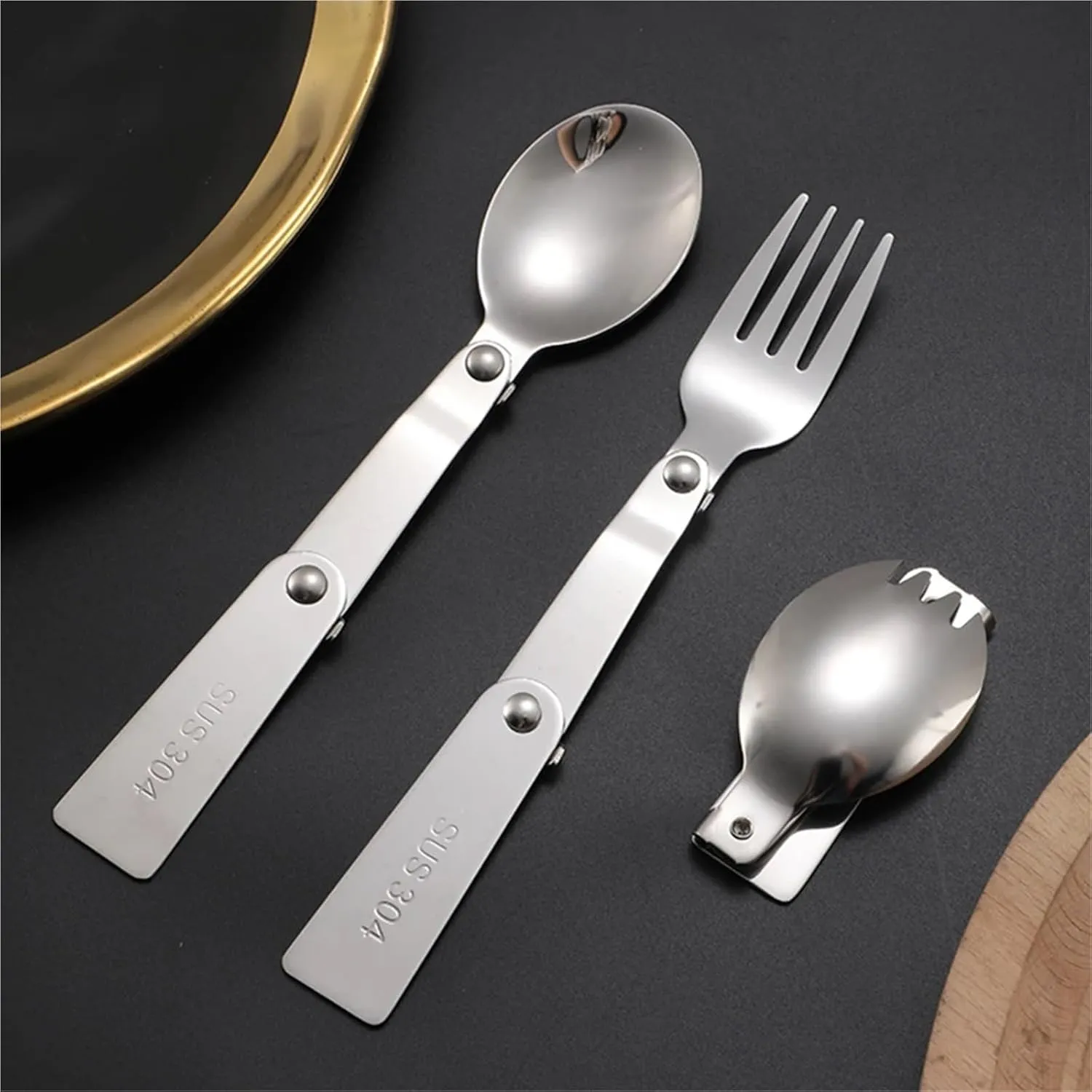 Folding Spoons 12Pcs Portable Folding Spoon Fork Set, 304 Stainless Steel Outdoor Tableware, Picnic Foldable Cutlery for Thermos Container Food Containers(Spoon)